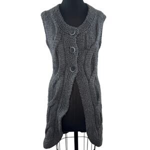 VTG Berretti Italy Gray Long Sweater Vest Wool Cable Chunky Knit Button Small S